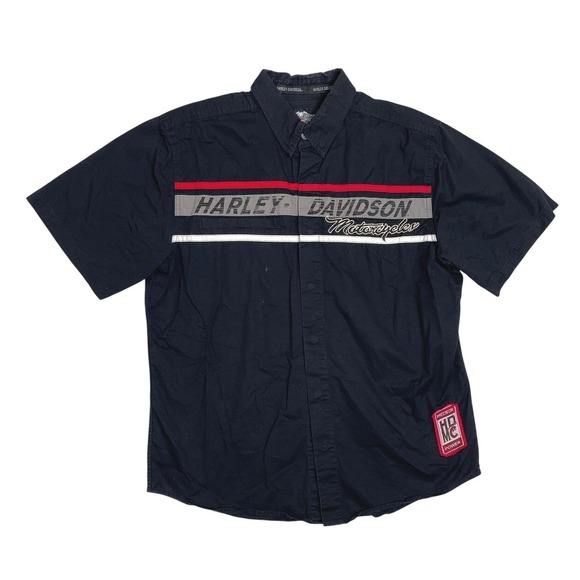 Harley-Davidson Other - Harley-Davidson Mens Black Short Sleeve Button Up Shirt Graphic Logo Patches L